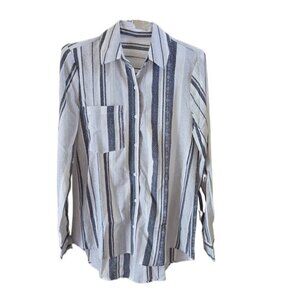 New Beautife V-Neck Grays/White Button Down Tunic Blouse